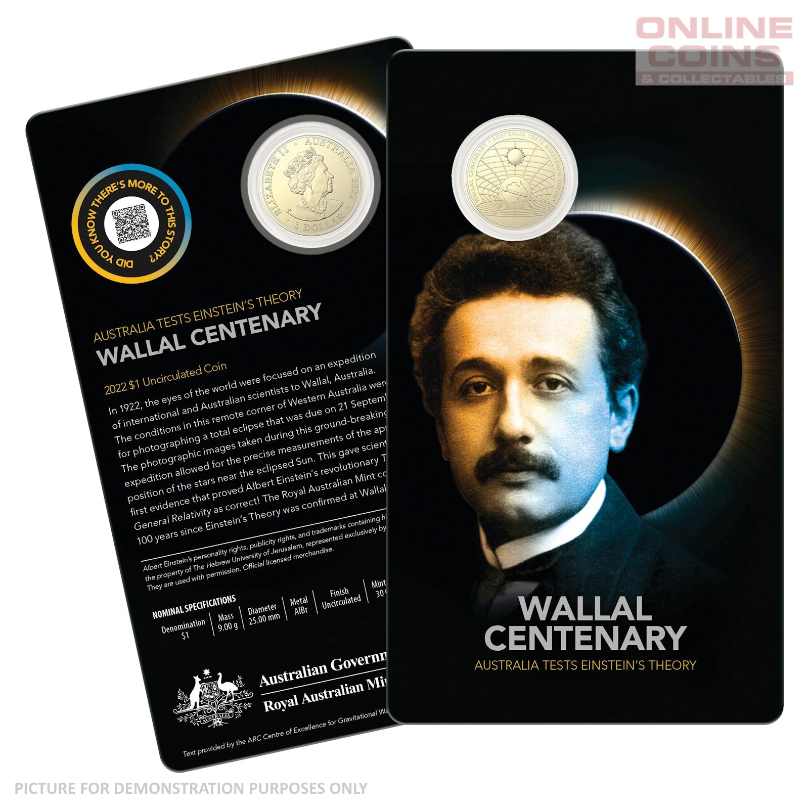 2022 $1 AlBr Uncirculated Carded Coin – Wallal Centenary – Australia Tests Einstein’s Theory